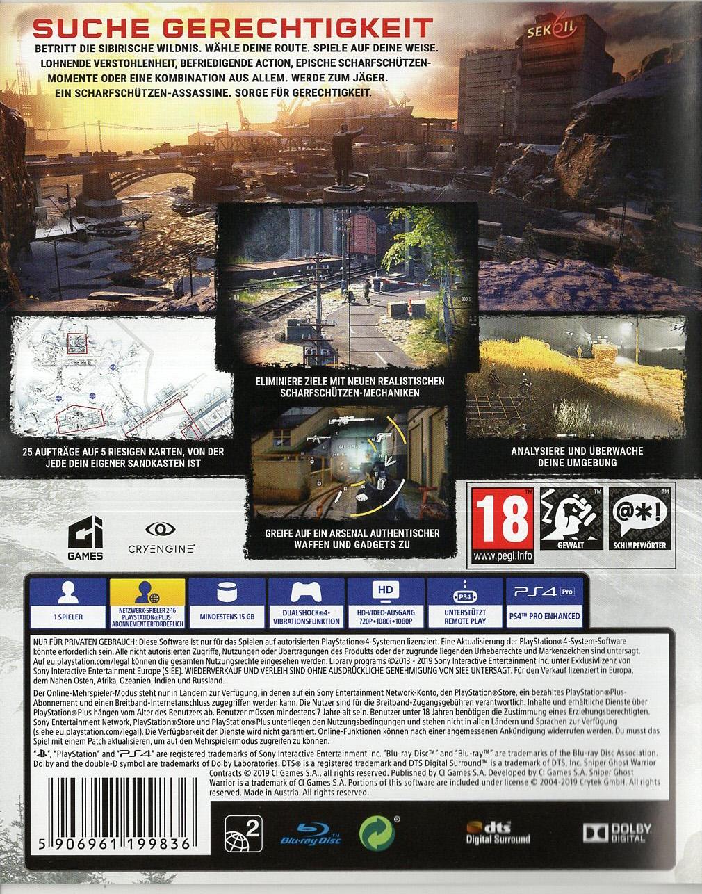 Sniper Ghost Warrior Contracts - PlayStation 4 Rückseite
