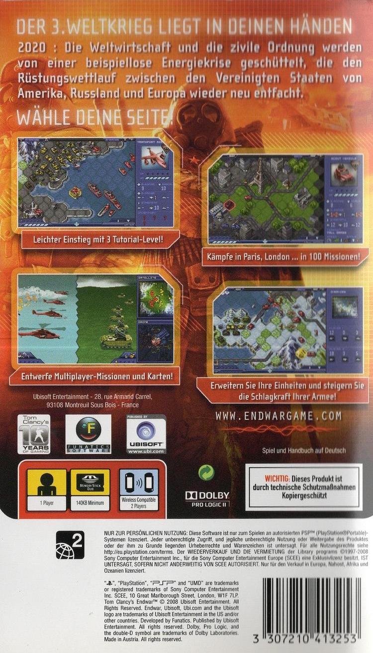 Tom Clancy's EndWar - PlayStation Portable Rückseite