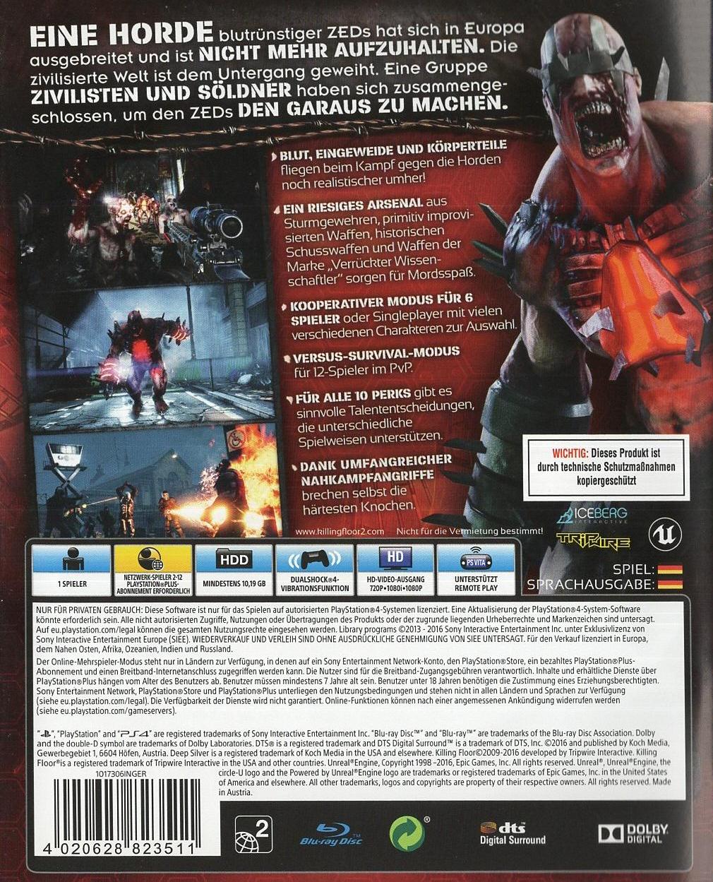 Killing Floor 2 - PlayStation 4 Rückseite