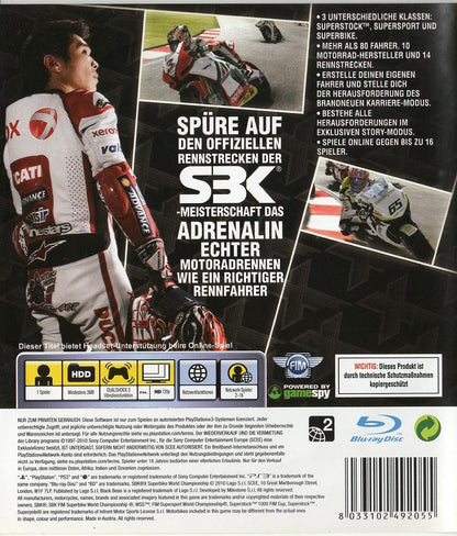SBK X: Superbike World Championship - PlayStation 3 Rückseite