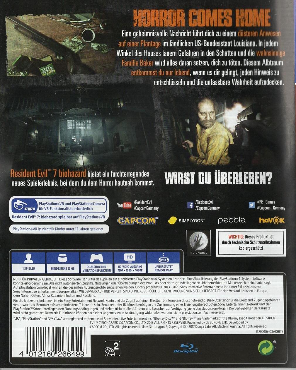 Resident Evil 7 biohazard - PlayStation 4 Rückseite