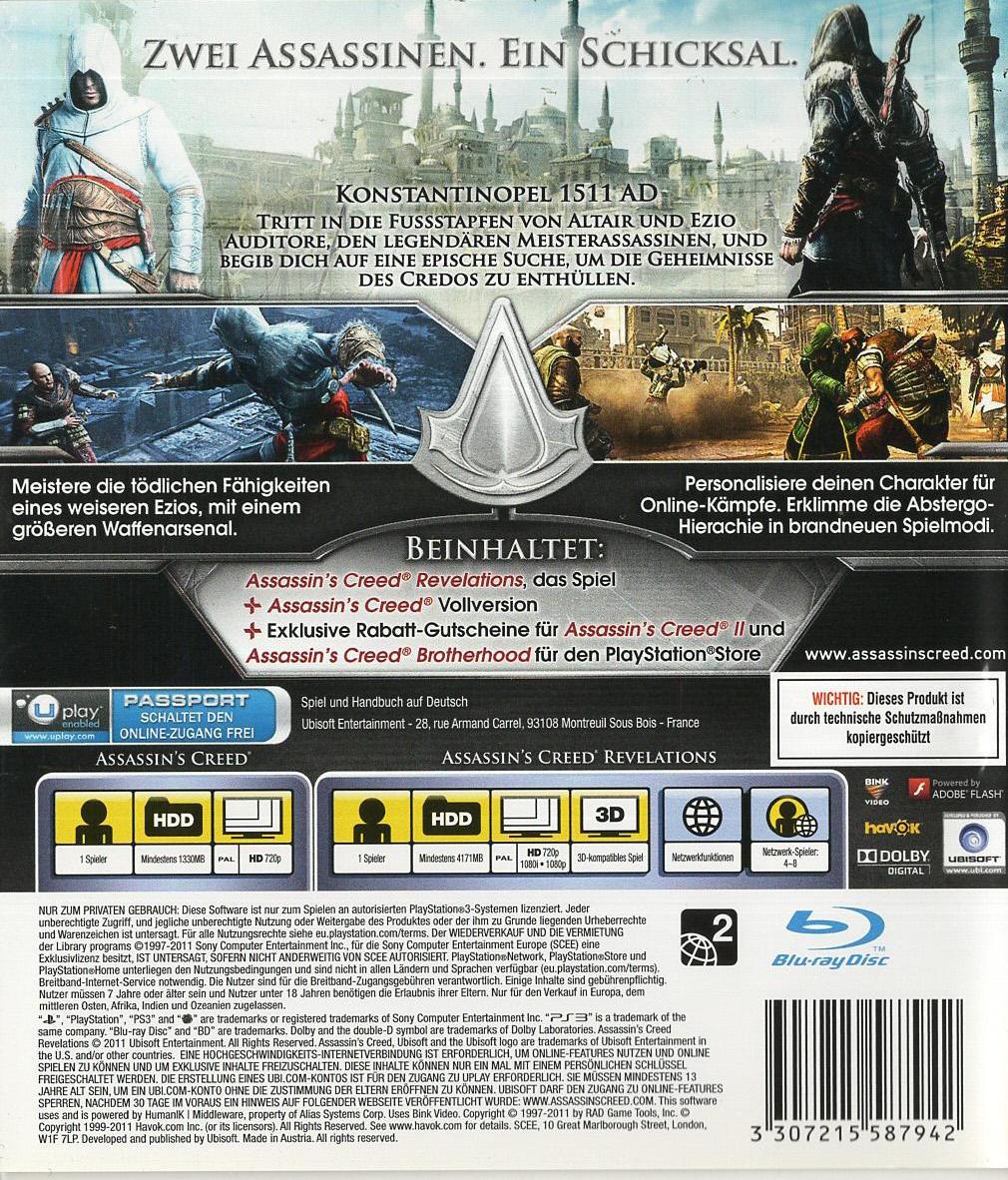 Assassin's Creed: Revelations - PlayStation 3 Rückseite