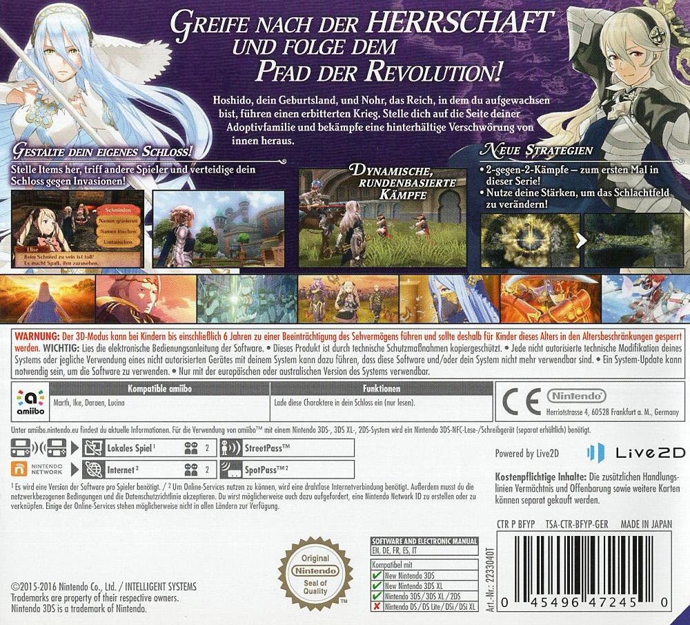 Fire Emblem Fates: Herrschaft - Nintendo 3DS Rückseite