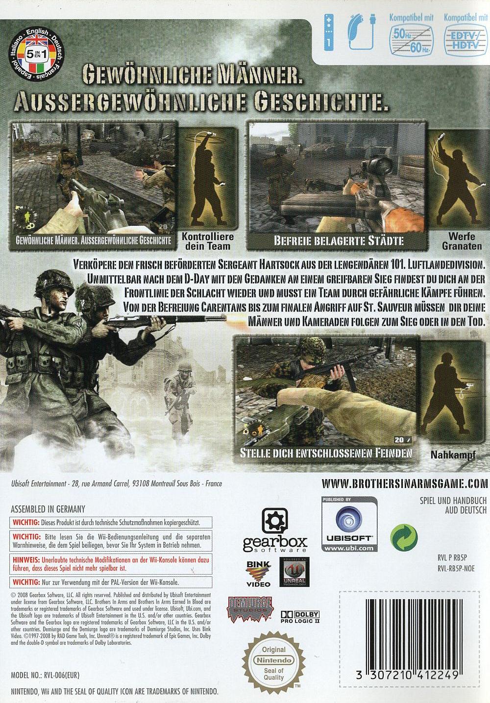 Brothers in Arms: Earned in Blood - Nintendo Wii Rückseite