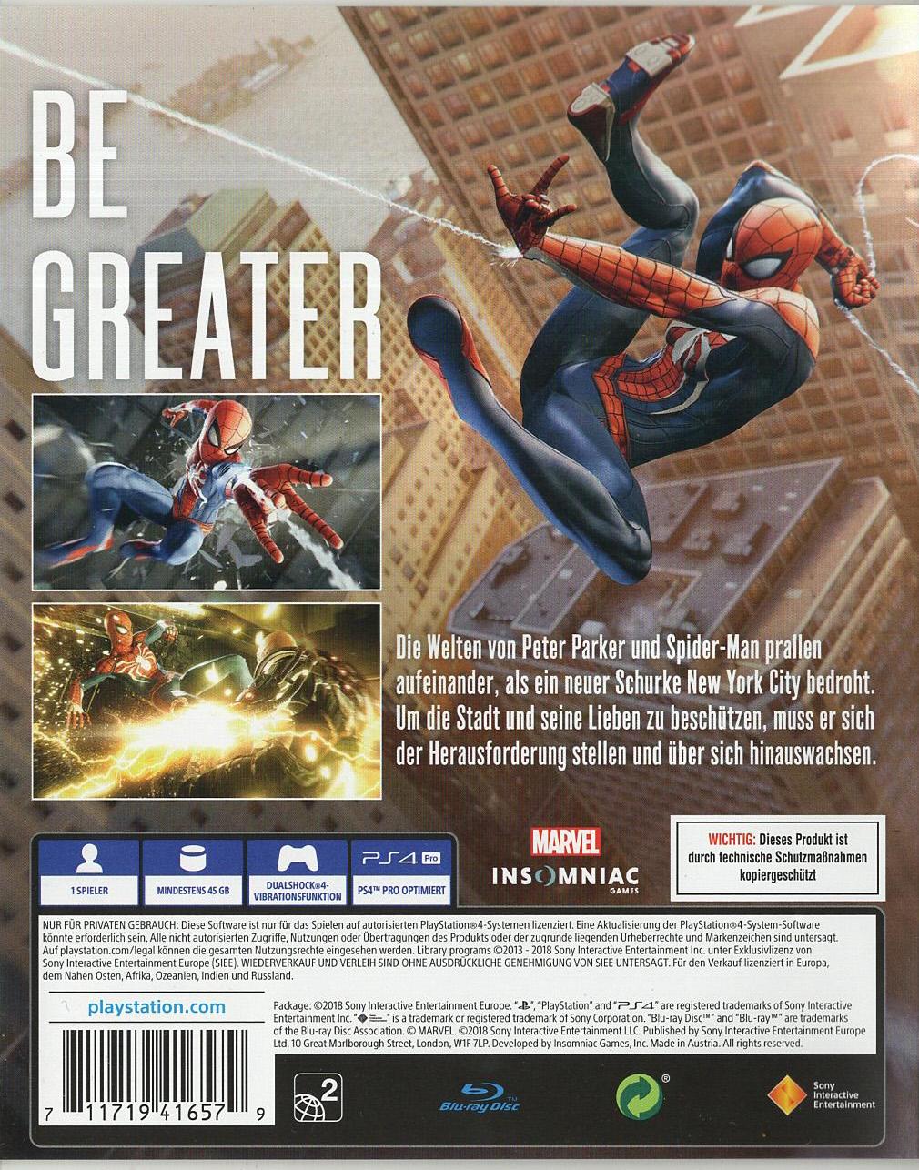 Marvel's Spider-Man - PlayStation 4 Rückseite