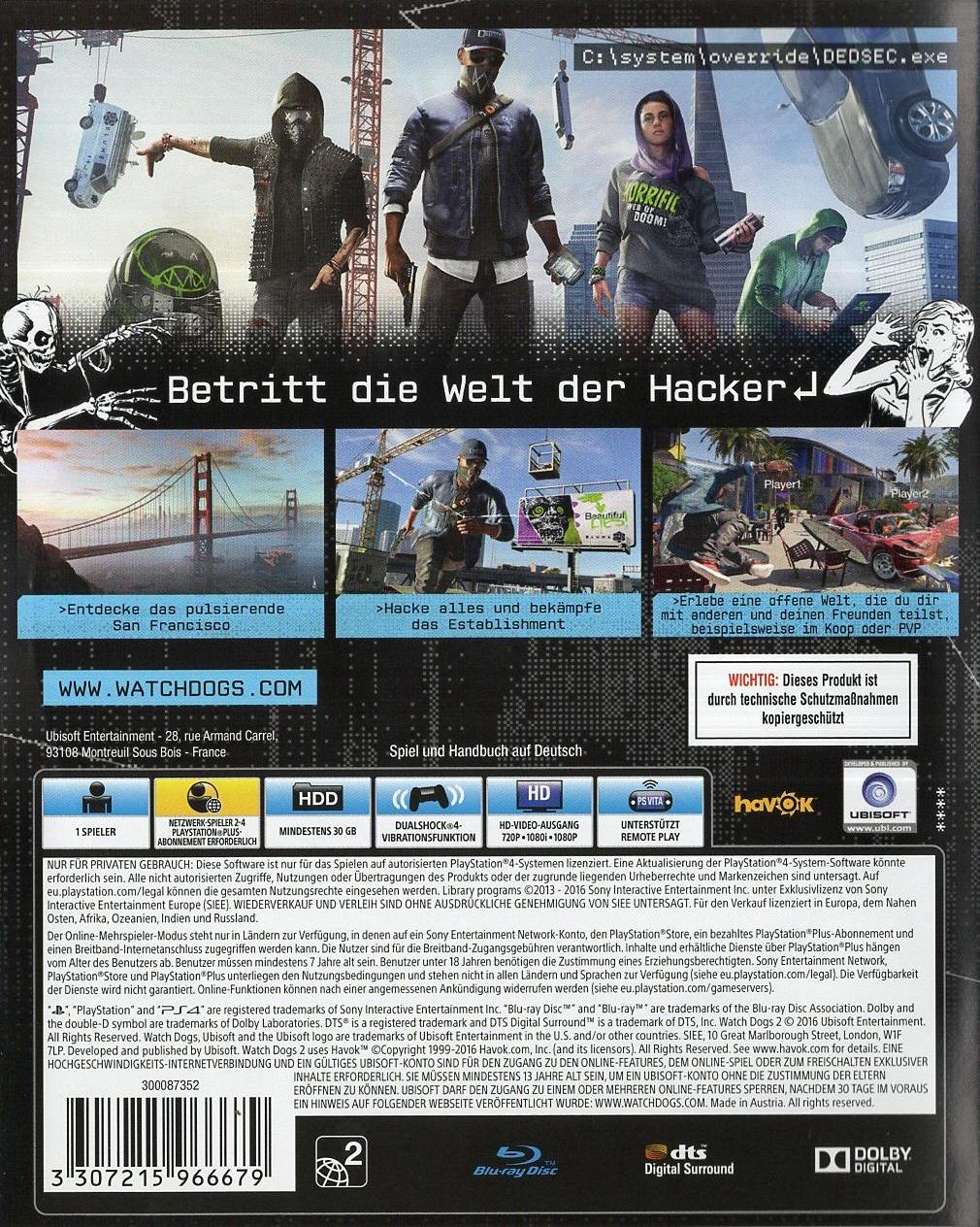Watch Dogs 2 - PlayStation 4 Rückseite