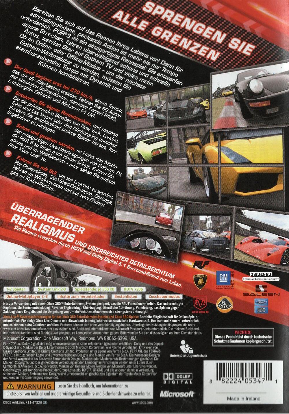 Project Gotham Racing 3 - Xbox 360 Rückseite