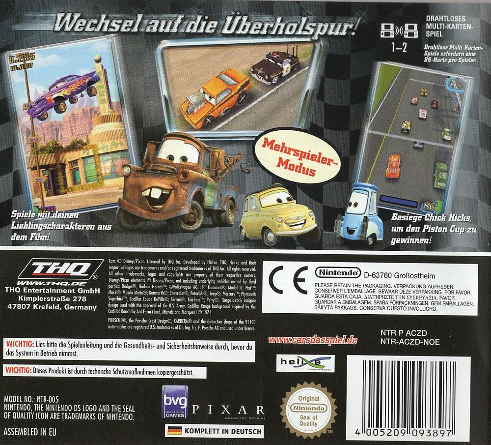 Cars - Nintendo DS Rückseite