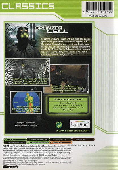 Tom Clancy's Splinter Cell - Xbox Rückseite