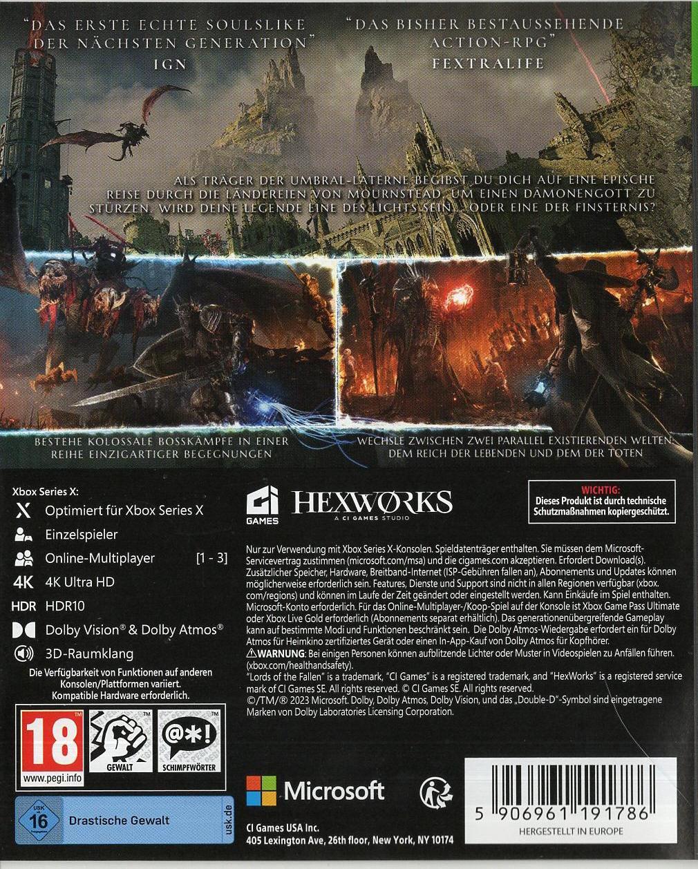 Lords of the Fallen - Xbox Series X/S Rückseite
