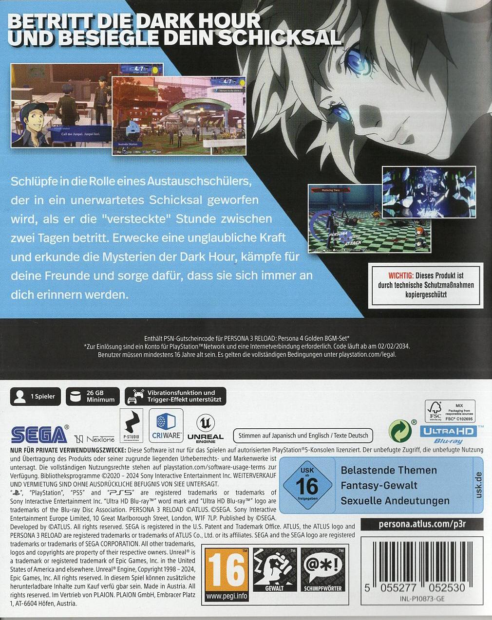 Persona 3 Reload - PlayStation 5 Rückseite