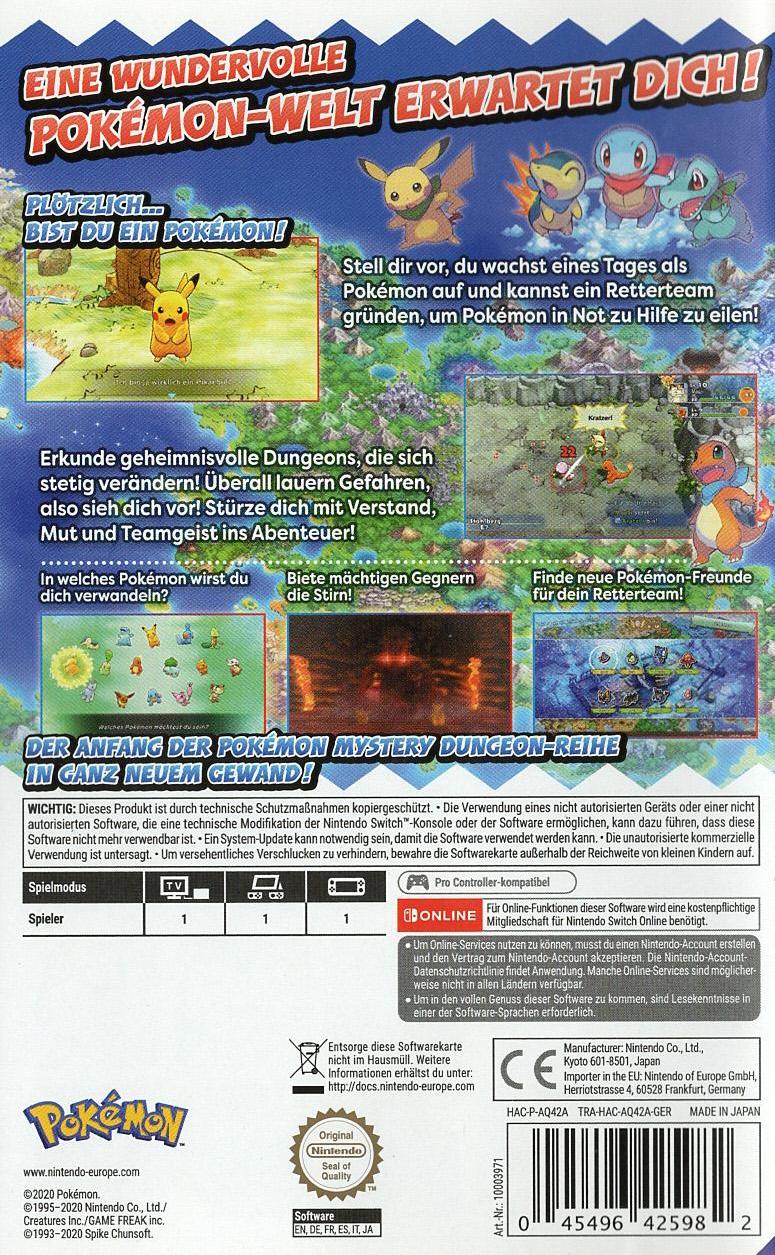 Pokémon Mystery Dungeon: Retterteam DX - Nintendo Switch Rückseite