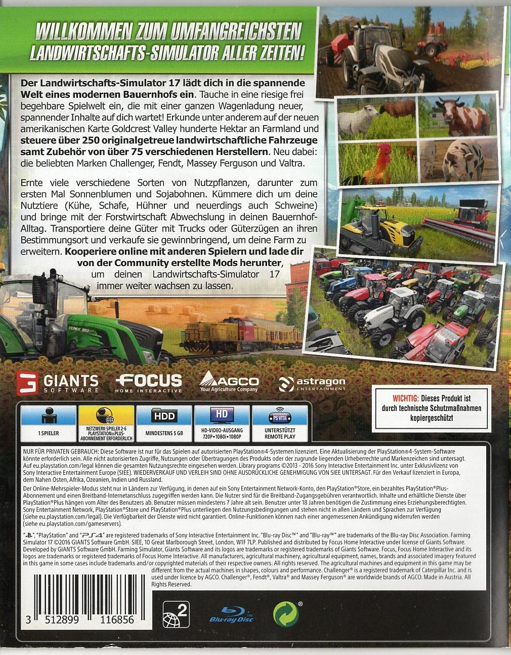 Landwirtschafts-Simulator 17 - PlayStation 4 Rückseite
