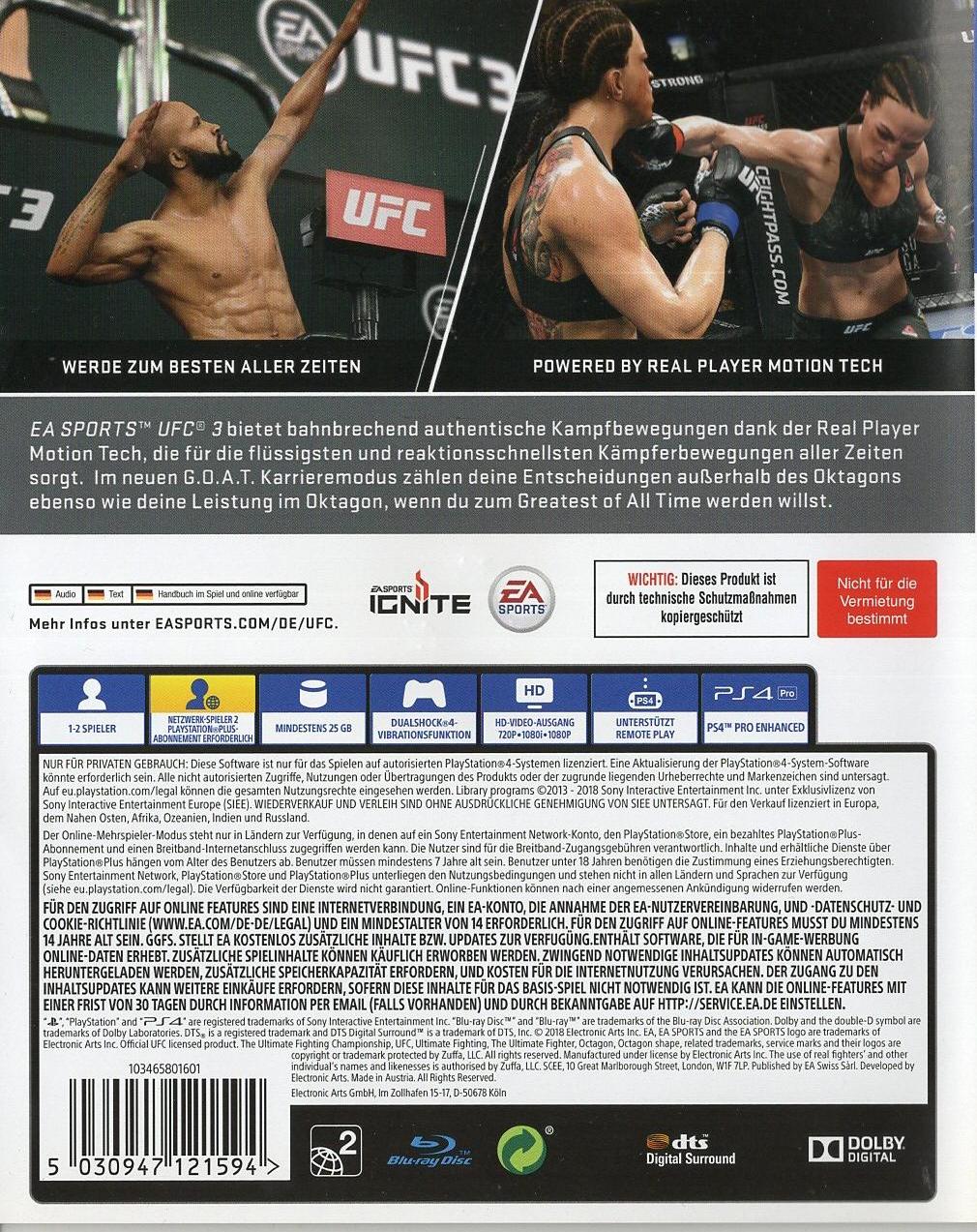 UFC 3 - PlayStation 4 Rückseite