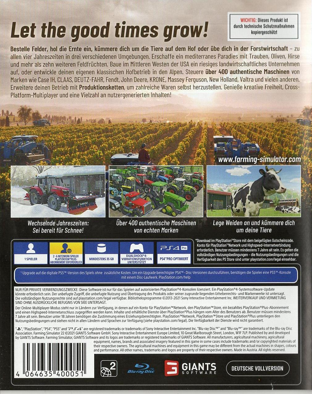 Landwirtschafts-Simulator 22 - PlayStation 4 Rückseite