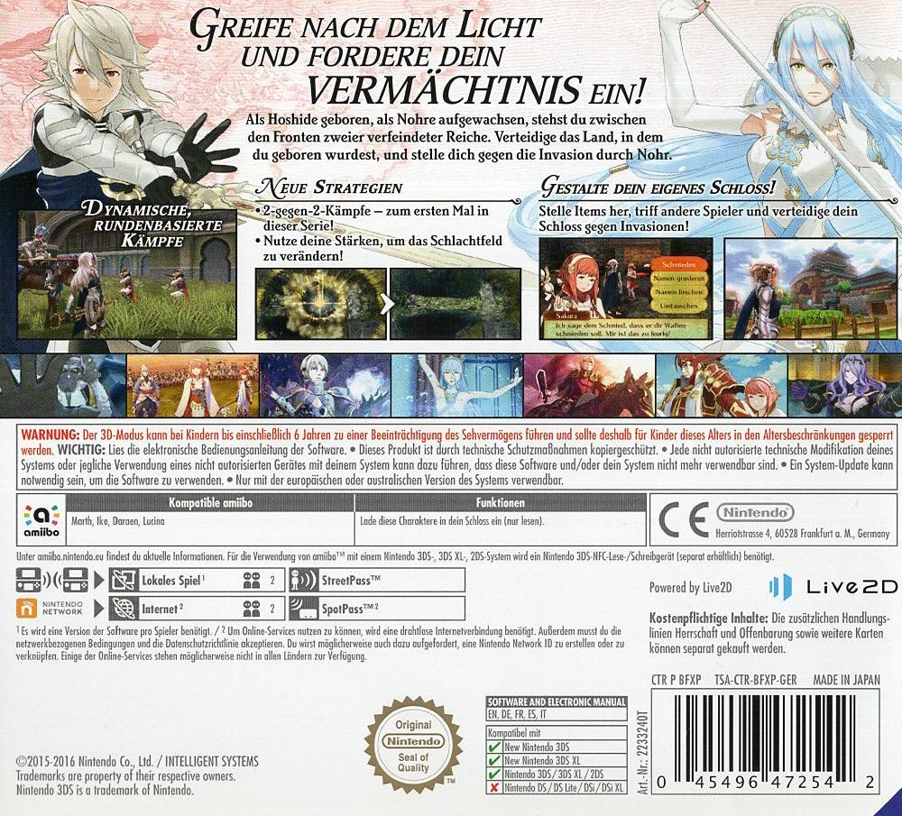 Fire Emblem Fates: Vermächtnis - Nintendo 3DS Rückseite