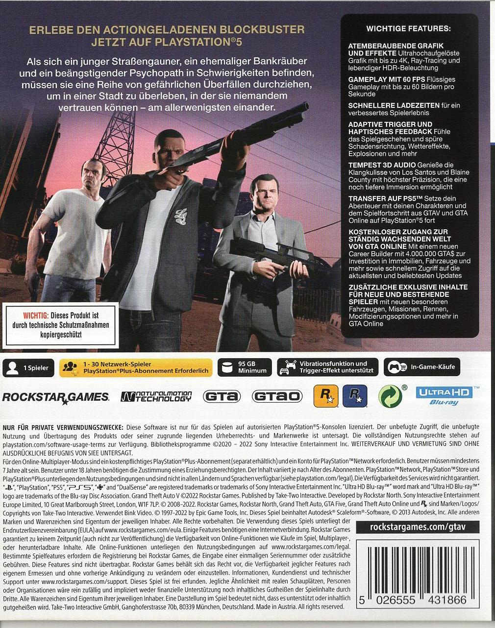 Grand Theft Auto V - PlayStation 5 Rückseite