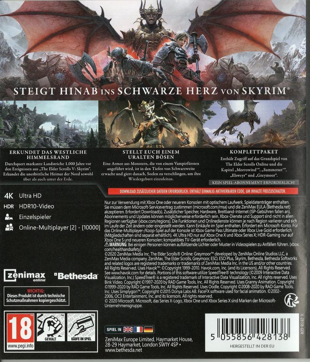 The Elder Scrolls Online: Greymoor - Xbox One Rückseite