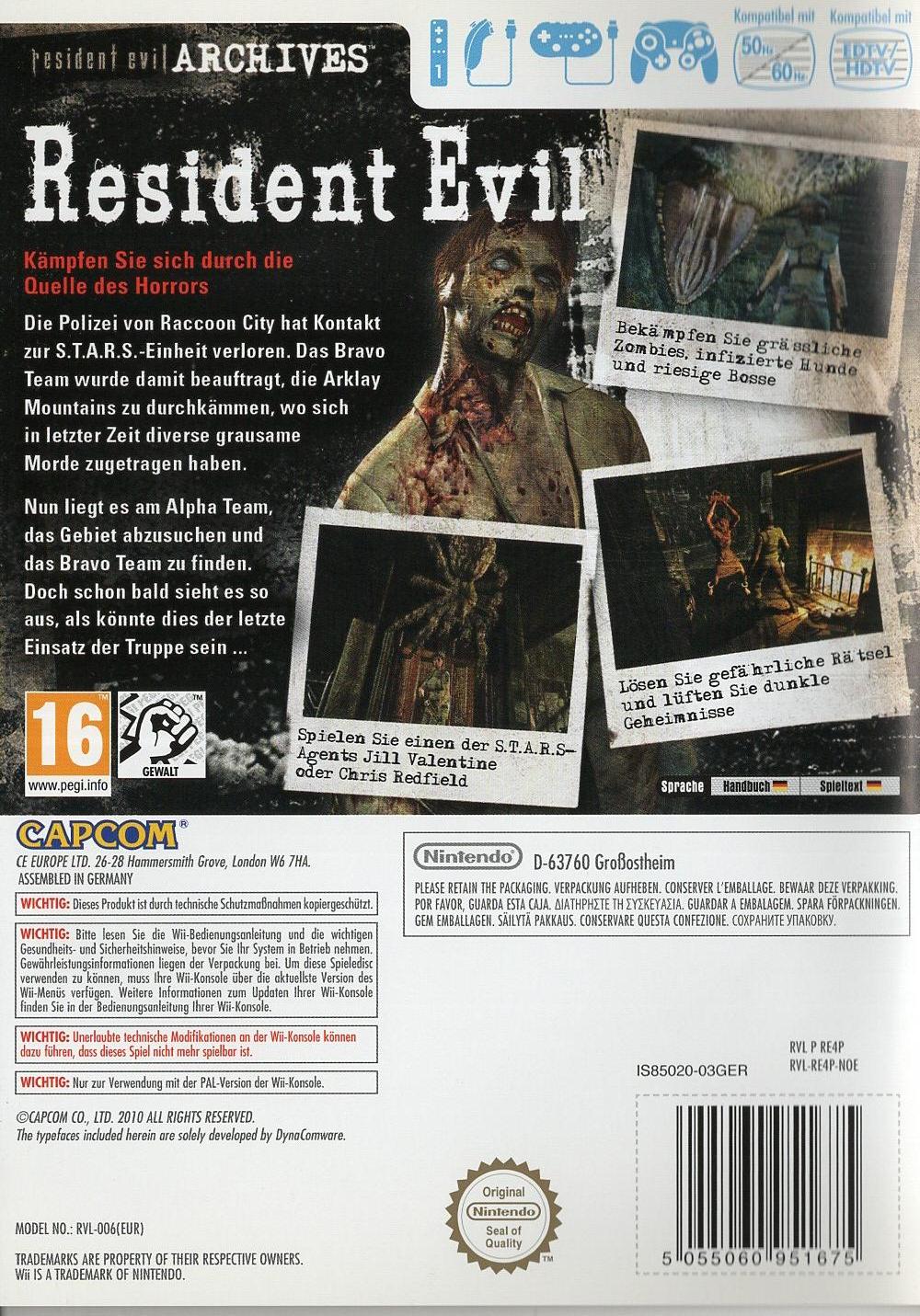 Resident Evil Archives - Nintendo Wii Rückseite