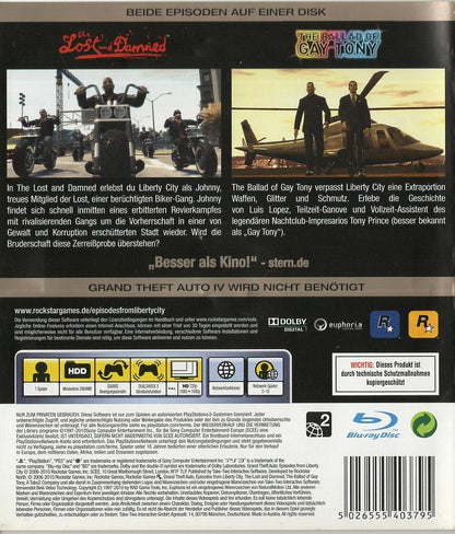Grand Theft Auto: Episodes from Liberty City - PlayStation 3 Rückseite