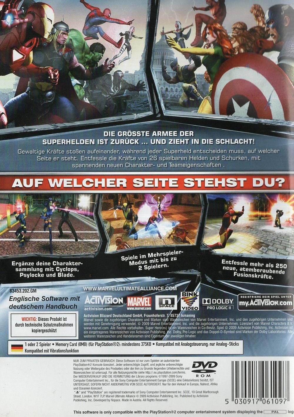 Marvel: Ultimate Alliance 2 - PlayStation 2 Rückseite