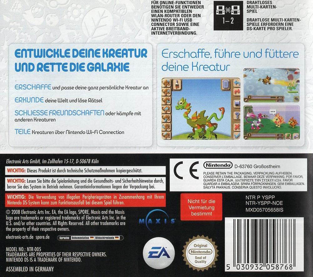 Spore: Wilde Kreaturen - Nintendo DS Rückseite