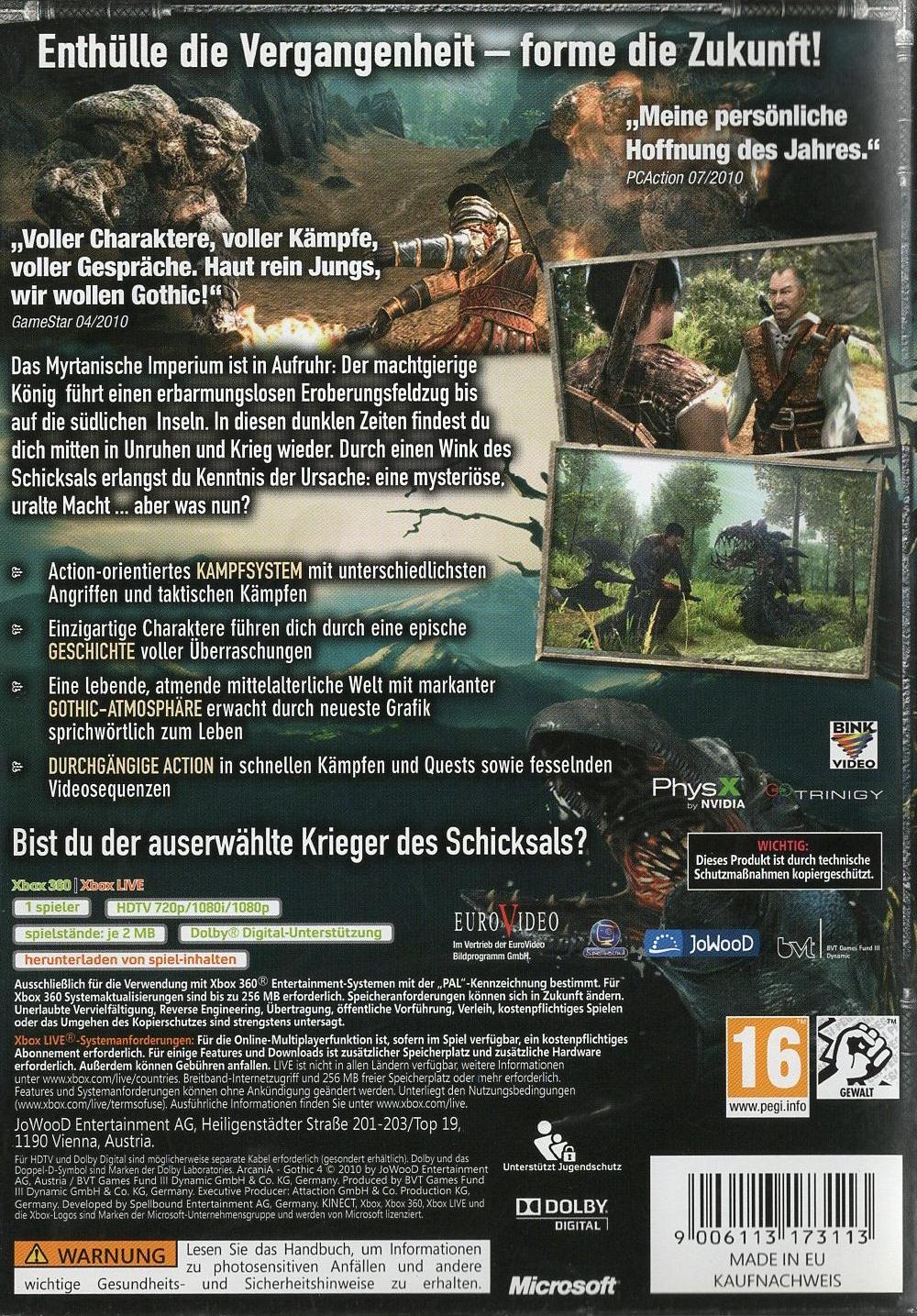 Arcania: Gothic 4 - Xbox 360 Rückseite