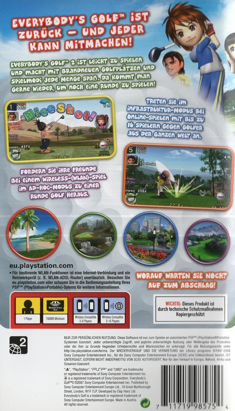 Everybody's Golf 2 - PlayStation Portable Rückseite