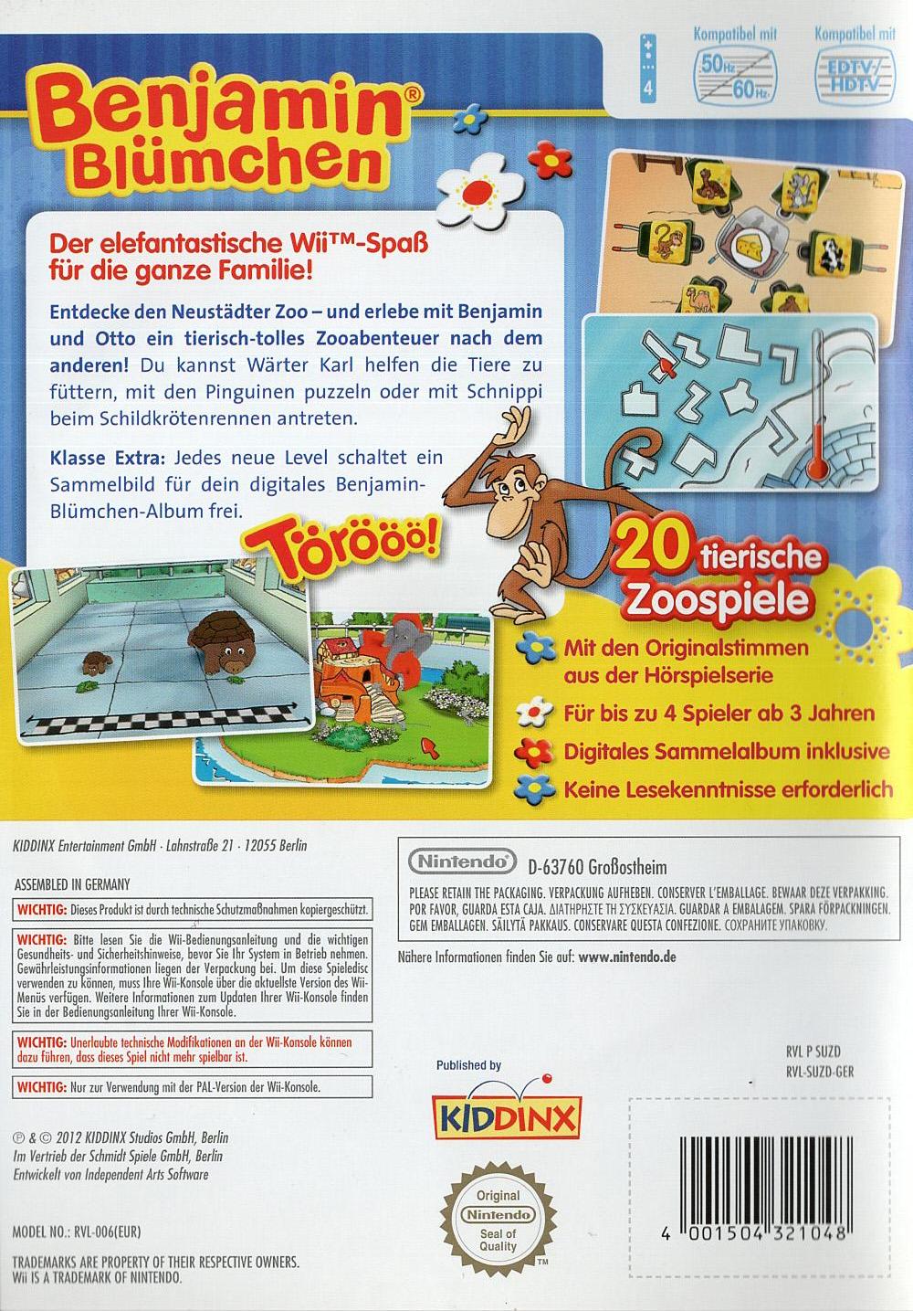 Benjamin Blümchen: Törööö im Zoo - Nintendo Wii Rückseite