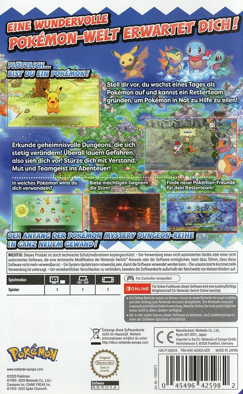 Pokémon Mystery Dungeon: Retterteam DX - Nintendo Switch Rückseite