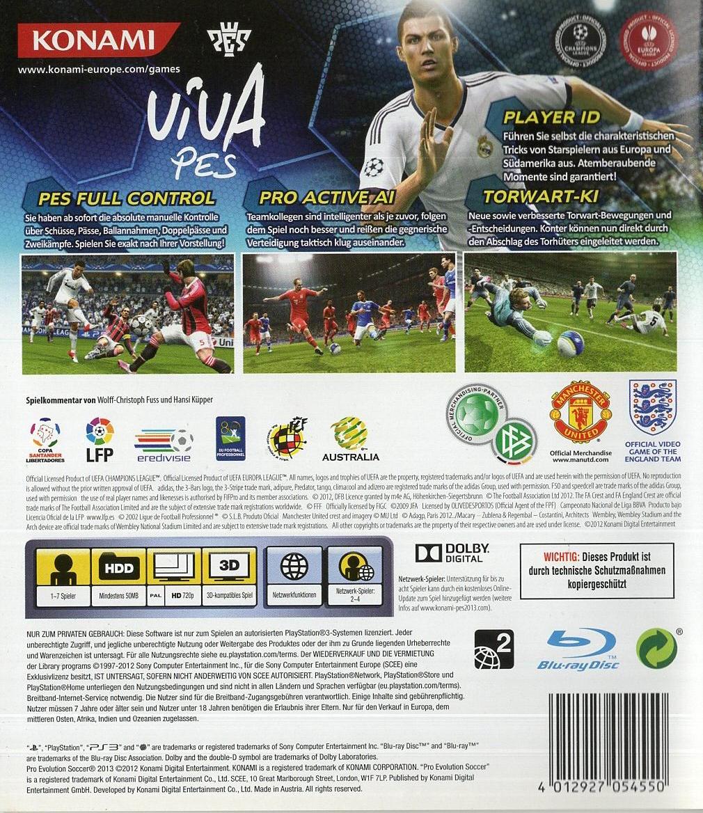 PES 2013: Pro Evolution Soccer - PlayStation 3 Rückseite