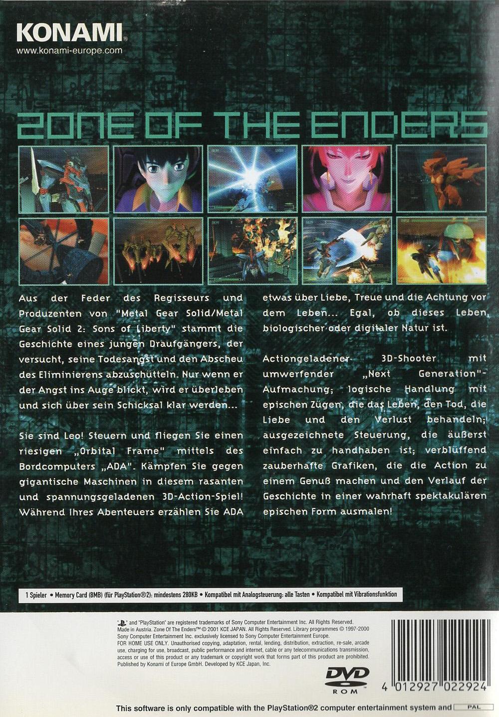 Zone of the Enders - PlayStation 2 Rückseite