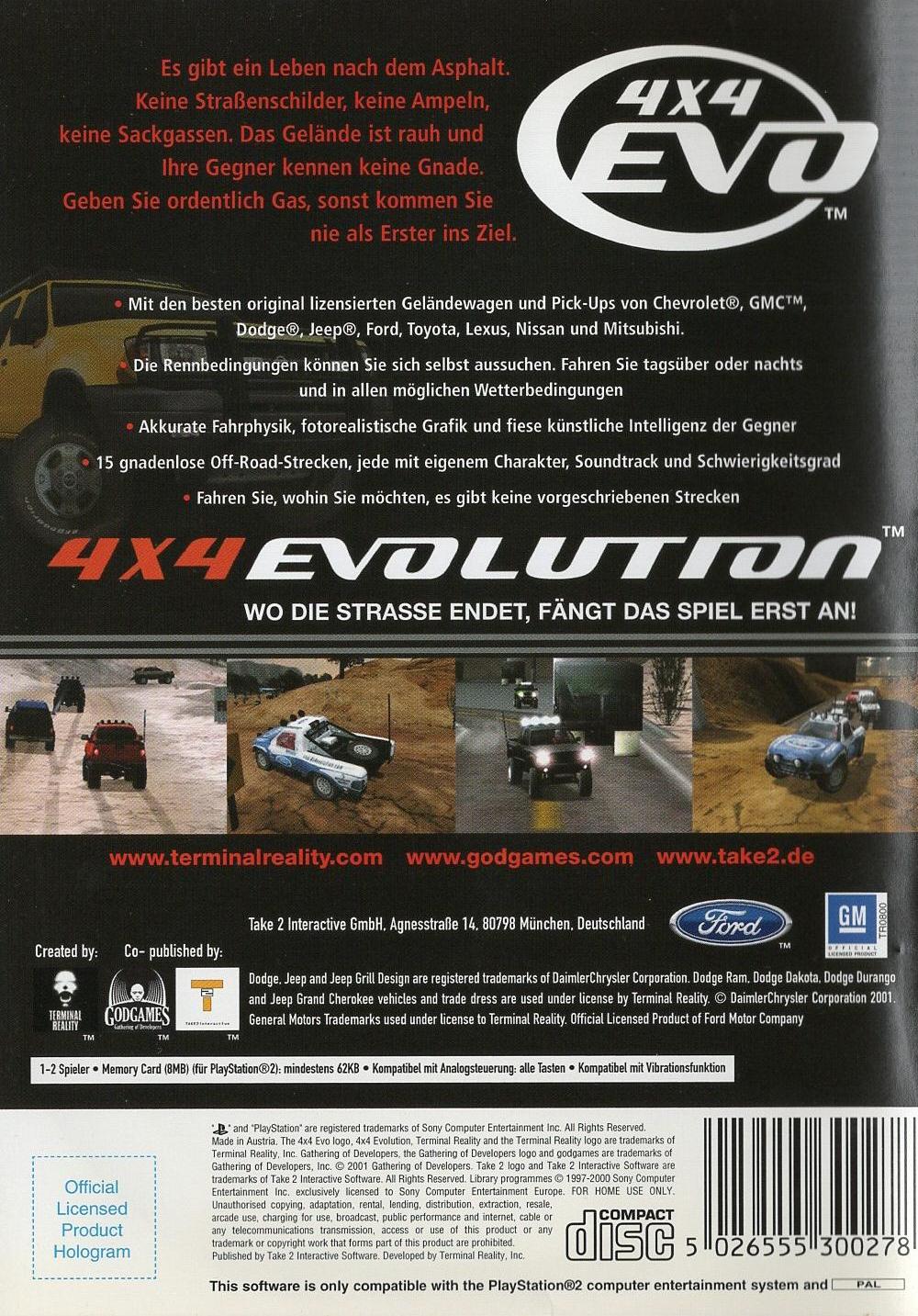 4x4 Evolution - PlayStation 2 Rückseite