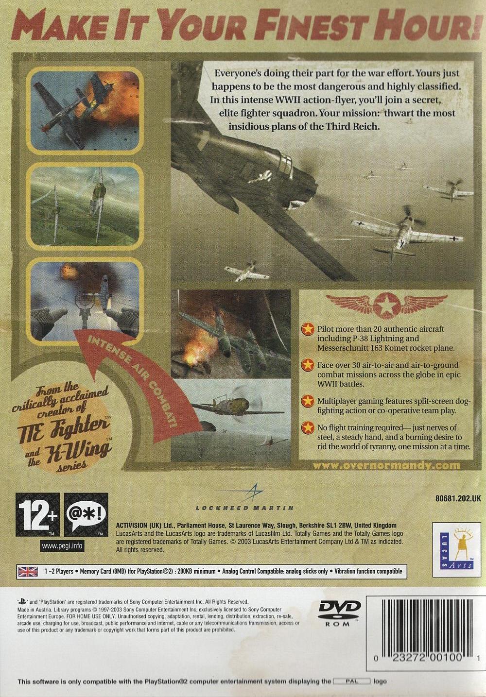 Secret Weapons Over Normandy - PlayStation 2 Rückseite