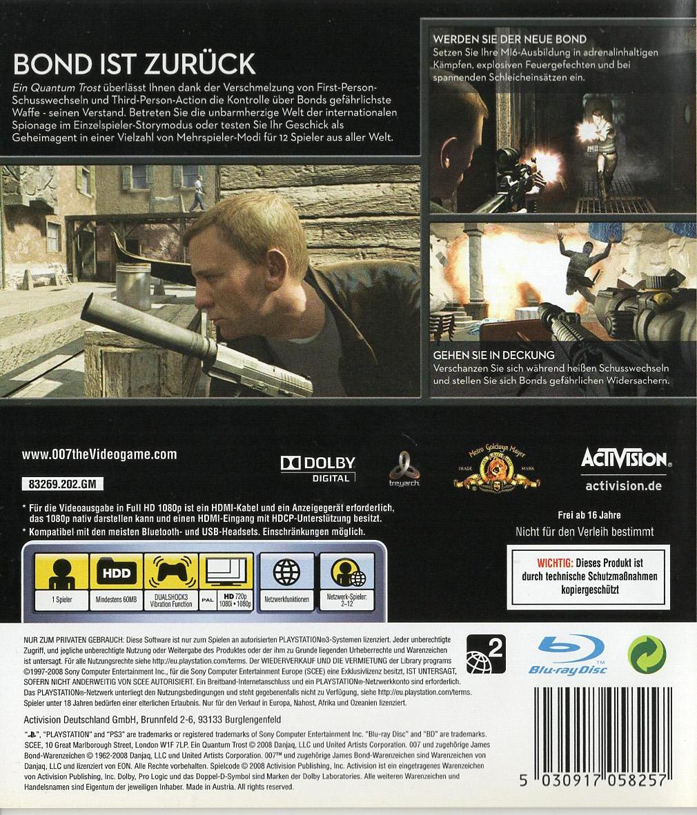 007: Ein Quantum Trost - PlayStation 3 Rückseite