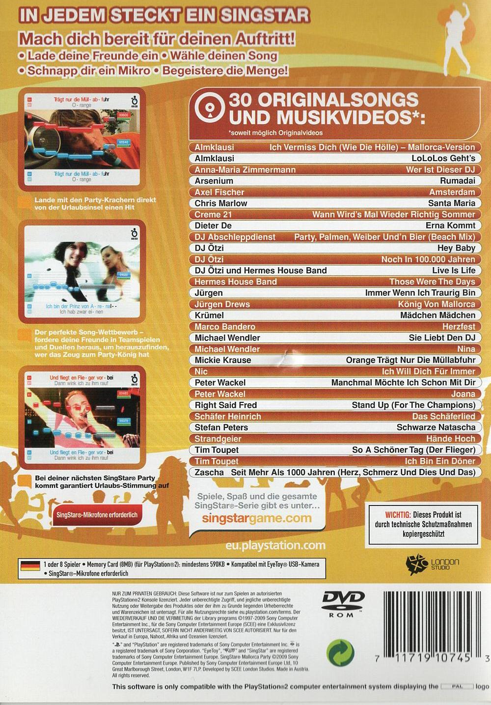 SingStar Mallorca Party - PlayStation 2 Rückseite