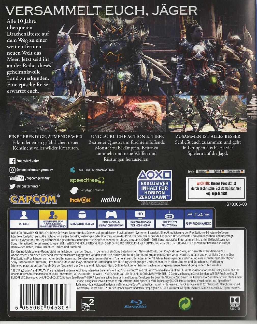 Monster Hunter: World - PlayStation 4 Rückseite