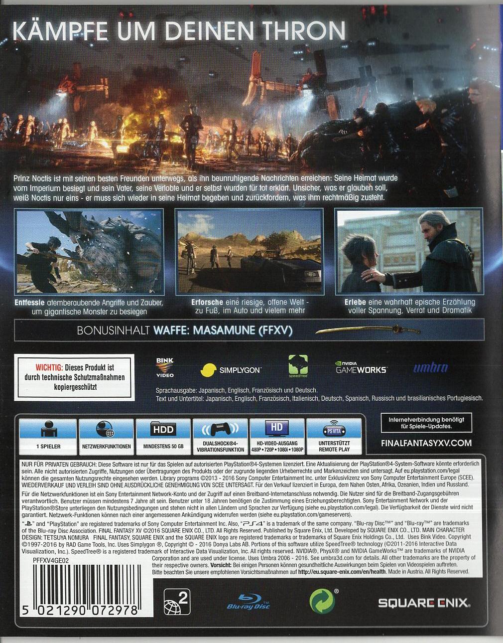 Final Fantasy XV - PlayStation 4 Rückseite