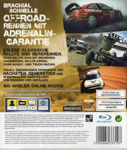 Colin McRae: DiRT - PlayStation 3 Rückseite