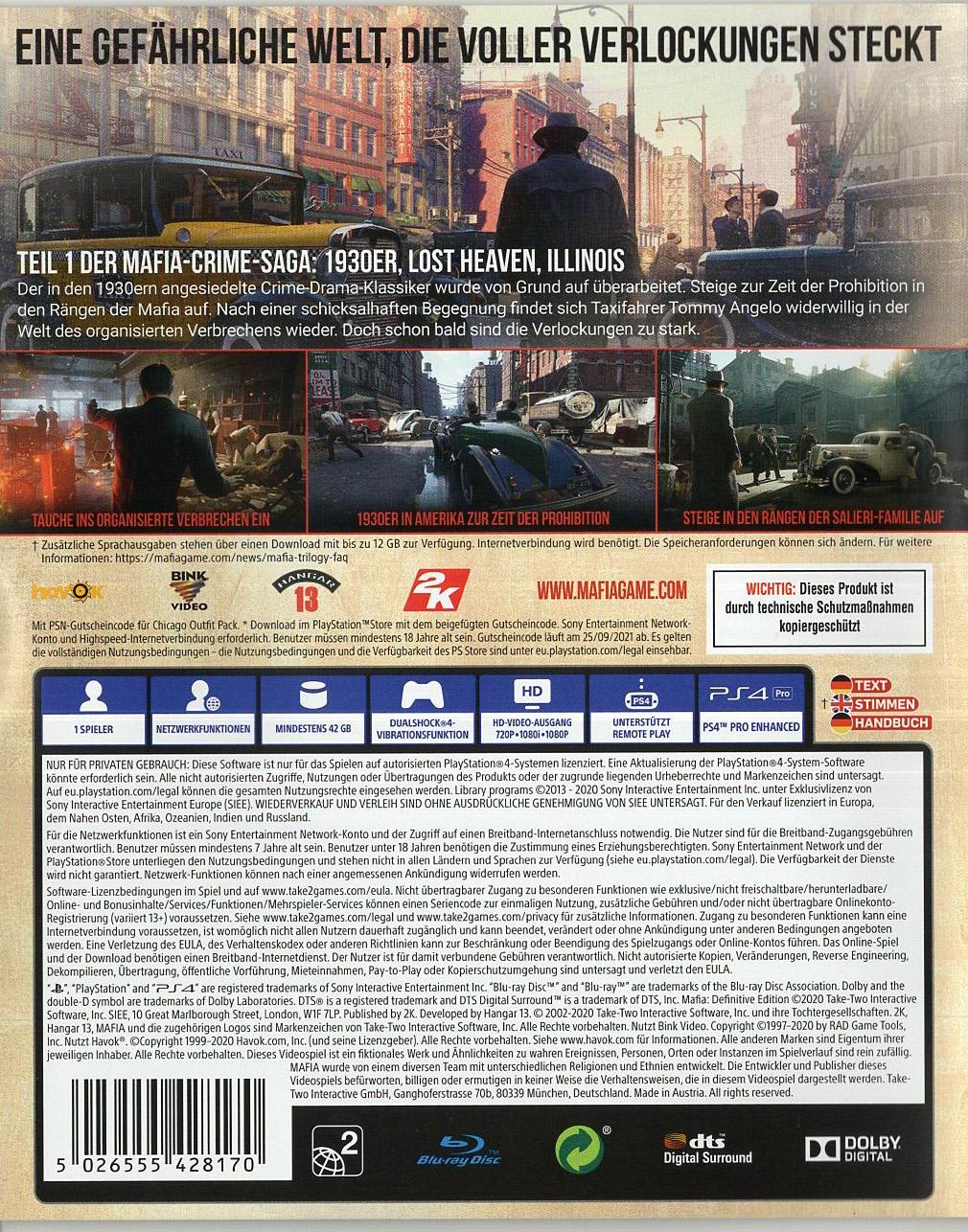 Mafia Definitive Edition - PlayStation 4 Rückseite