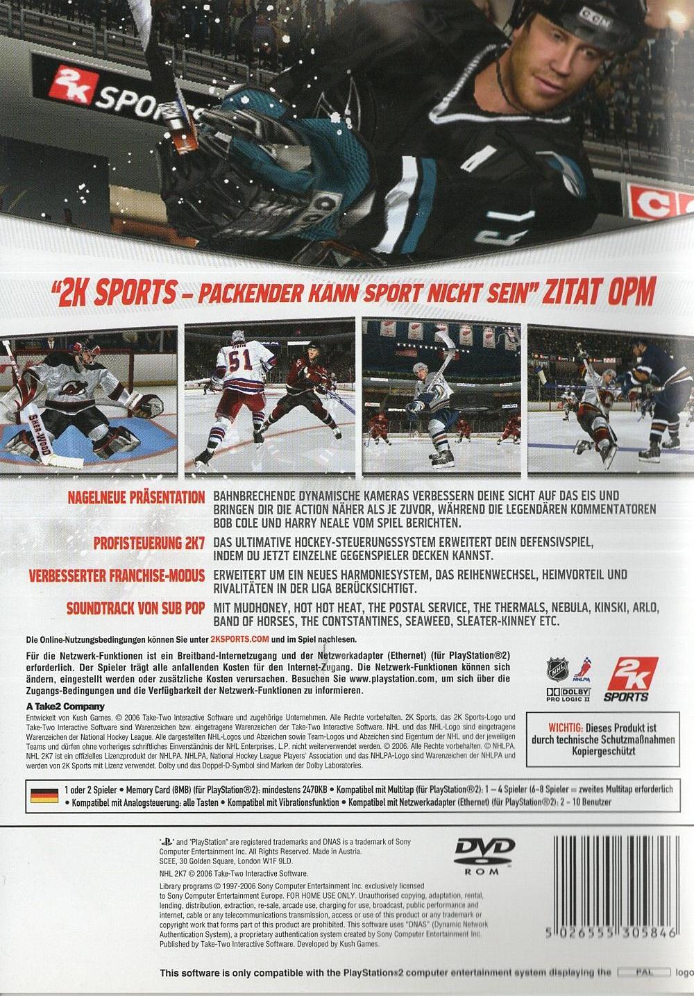 NHL 2K7 - PlayStation 2 Rückseite