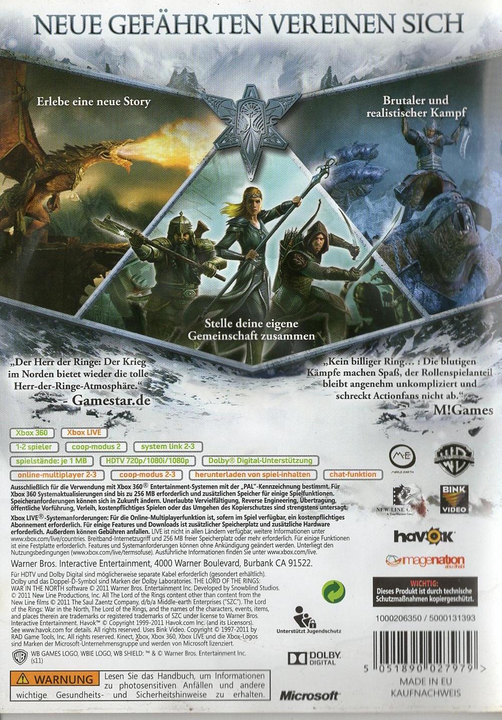 Der Herr der Ringe: Der Krieg im Norden - Xbox 360 Rückseite