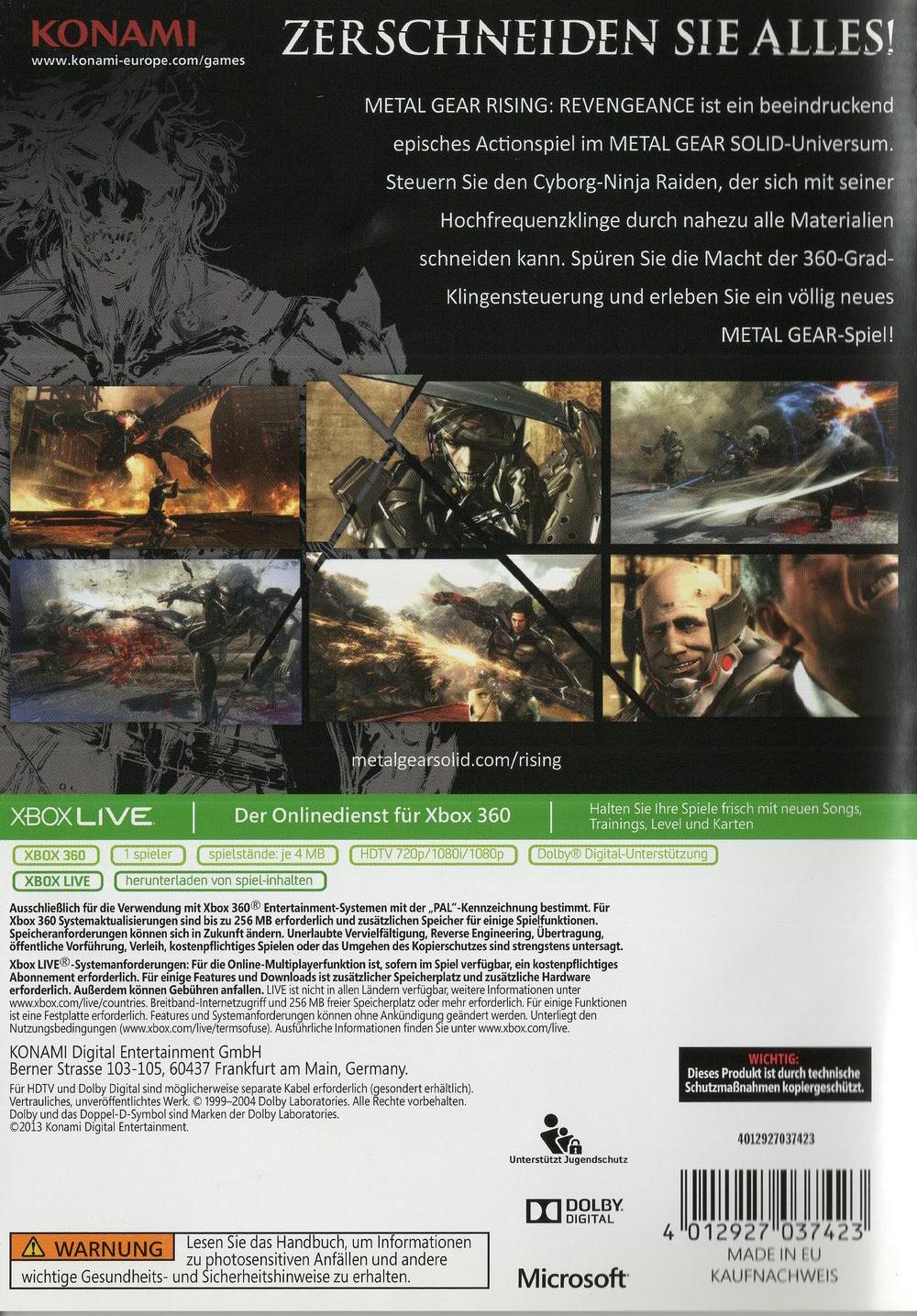 Metal Gear Rising: Revengeance - Xbox 360 Rückseite