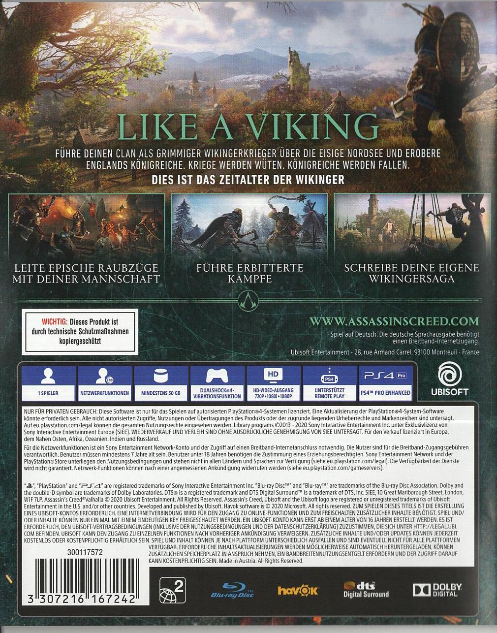 Assassin's Creed Valhalla - PlayStation 4 Rückseite
