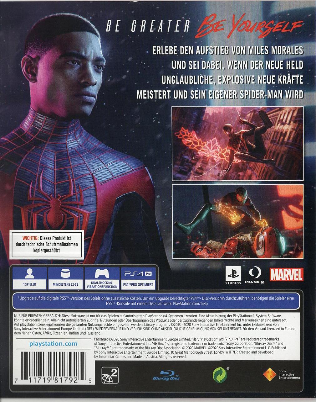 Spider-Man: Miles Morales - PlayStation 4 Rückseite