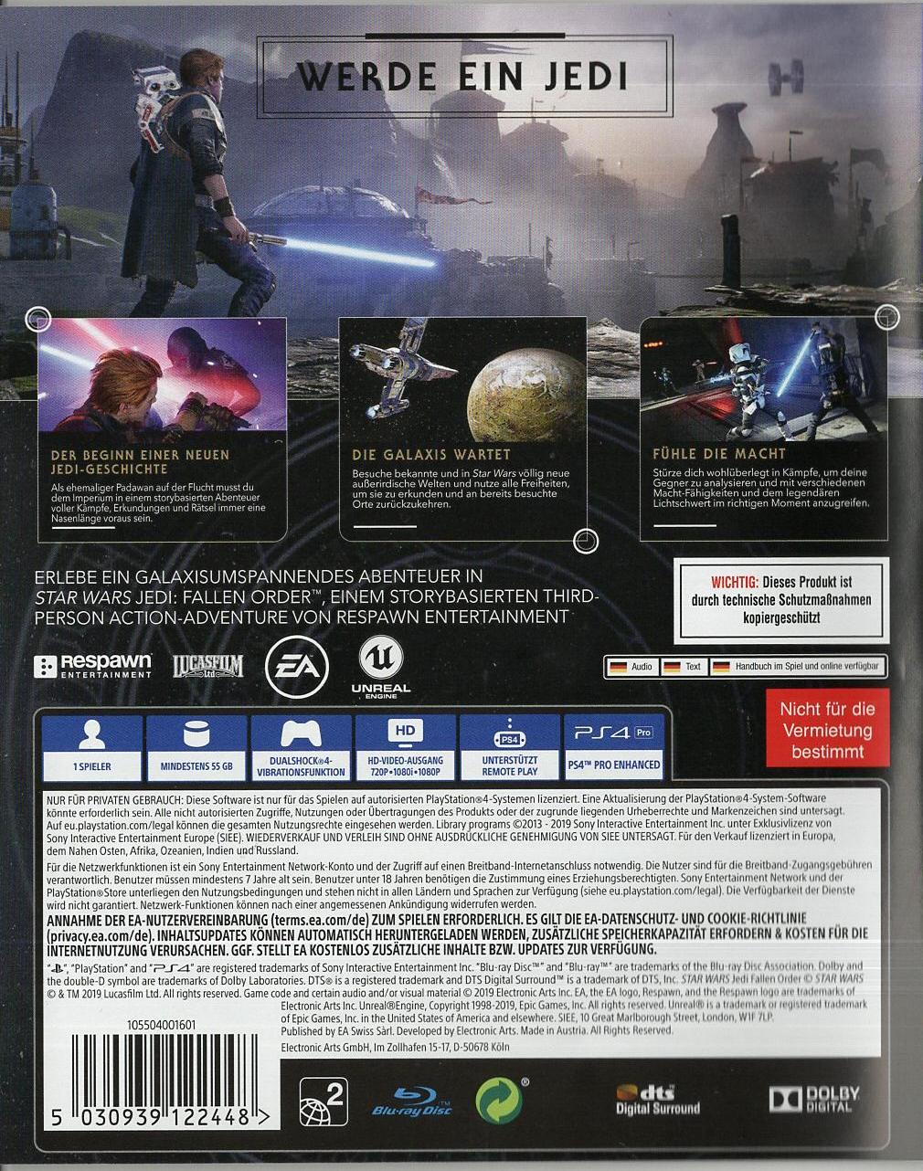 Star Wars Jedi: Fallen Order - PlayStation 4 Rückseite