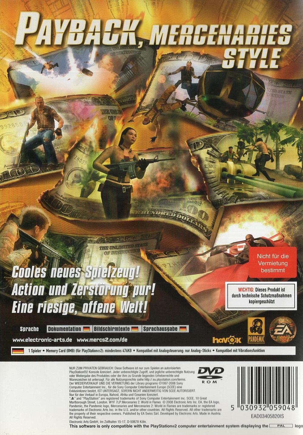 Mercenaries 2: World in Flames - PlayStation 2 Rückseite