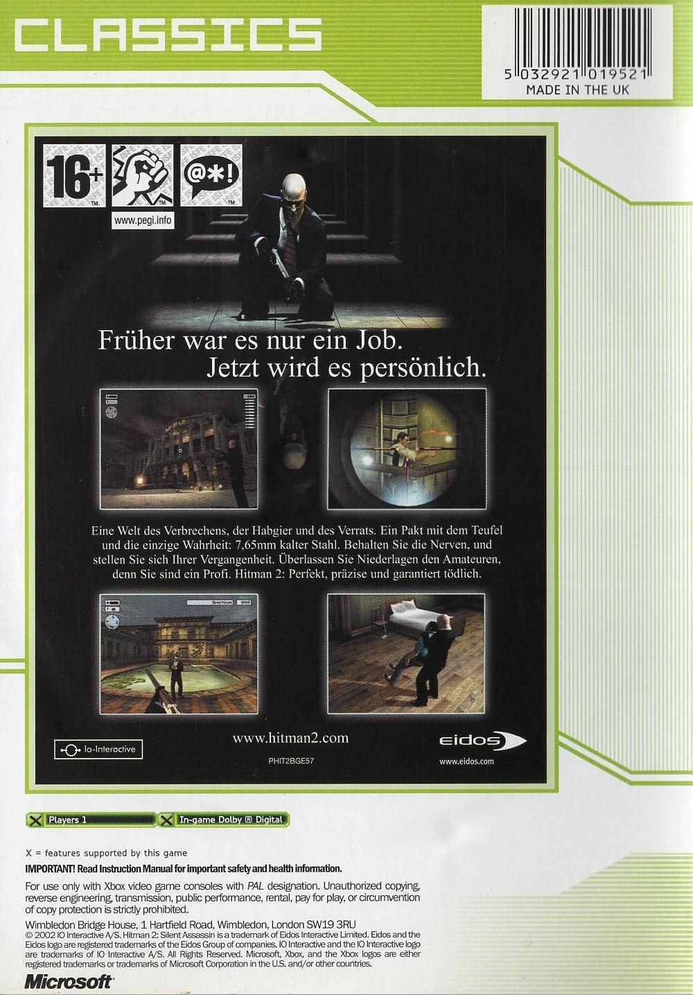 Hitman 2: Silent Assassin - Xbox Rückseite