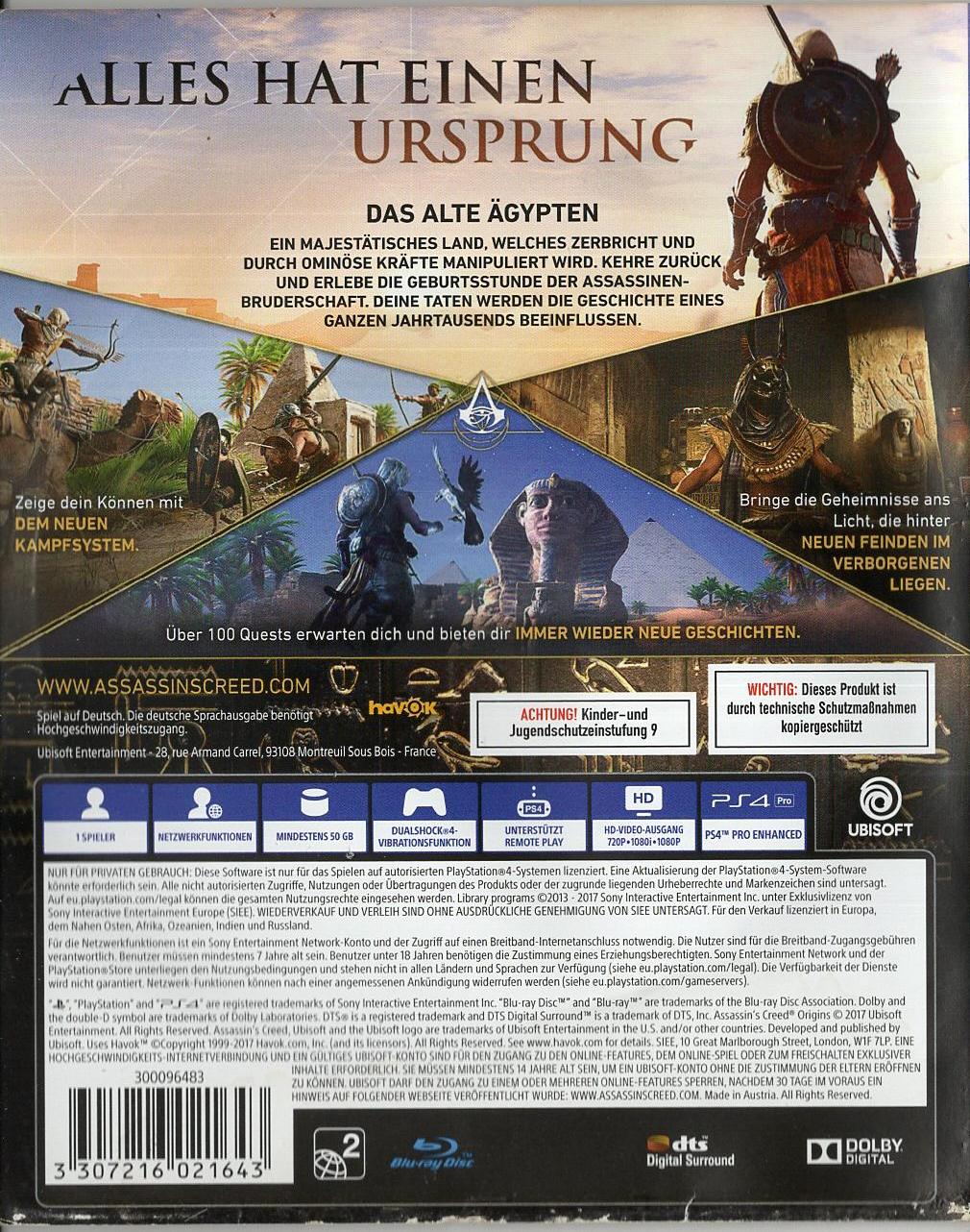 Assassin's Creed Origins - PlayStation 4 Rückseite