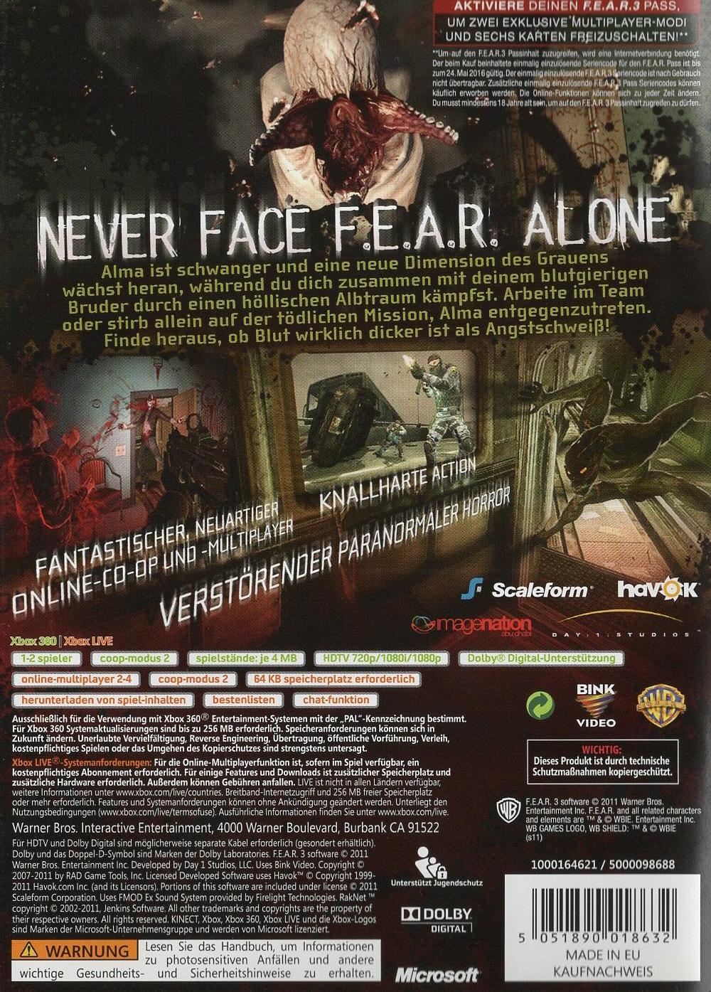 F.E.A.R. 3 - Xbox 360 Rückseite